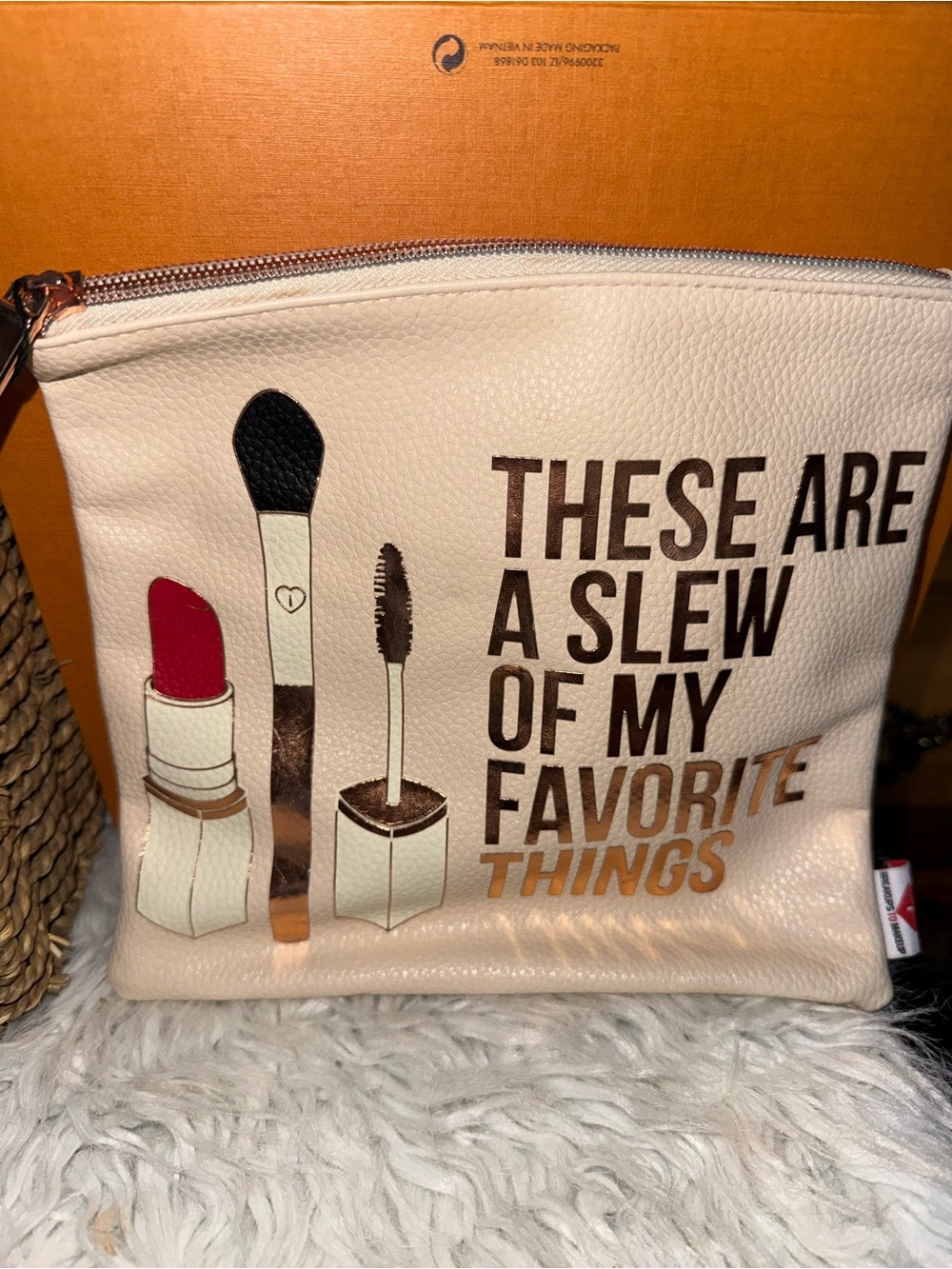 Sephora Cream Cosmetic Pouch with Metallic Gold Accents